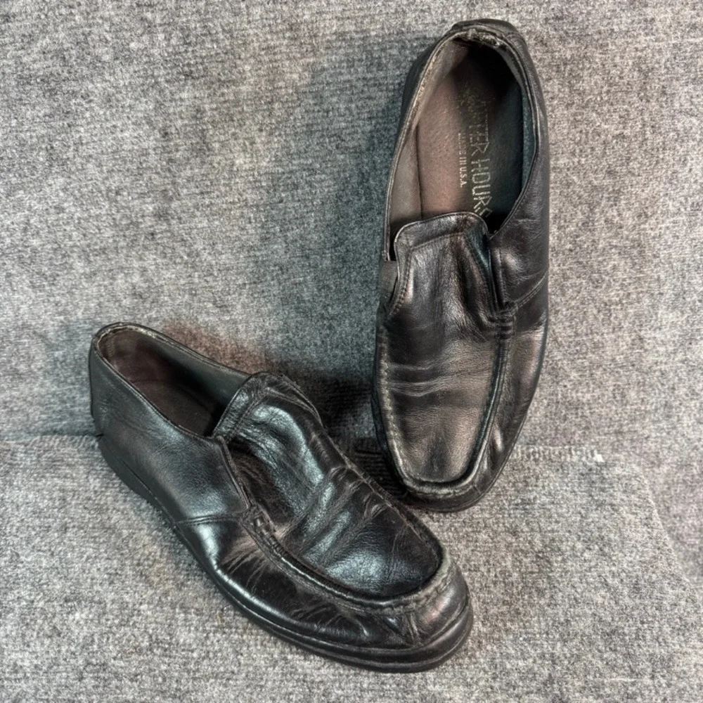 After Hours Mens Black Leather Slip On Loafers Moc Toe Dress Shoes Made in USA 9